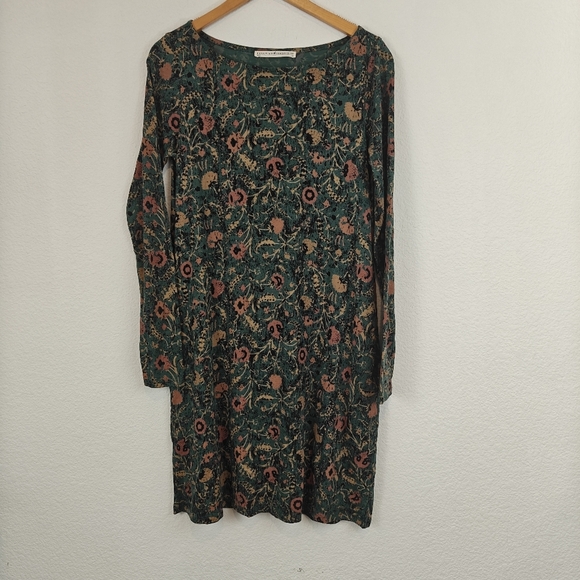 Peruvian Connection Orla Long Sleeve Green Floral Mini Tunic Dress Size XS - Picture 5 of 15